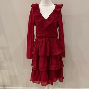 Rachel Parcell Red Ruffle polka dot tiered midi dress size 8
